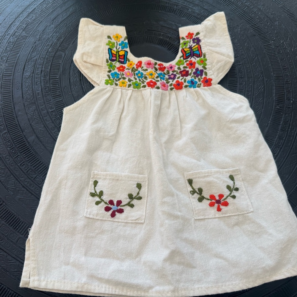 Colorful Floral Embroidered Kids Dress